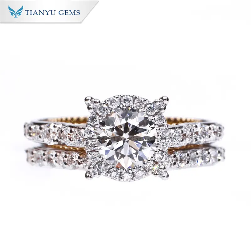 Tianyu Gems Round Cut Color Block Ring Set 18k Lab Diamond Yellow &amp; White Gold Ring Set 1