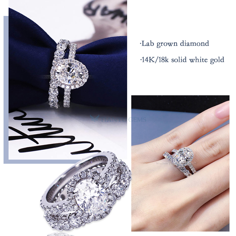 14k/18k CVD Diamond Ring White Gold Lab Grown Engagement Ring Sets Manufacturer 10