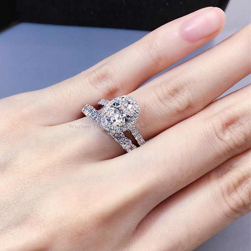 14k/18k CVD Diamond Ring White Gold Lab Grown Engagement Ring Sets Manufacturer 11