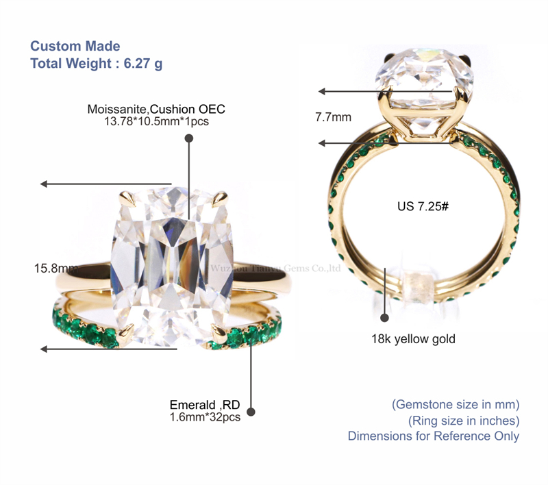 Moissanite & Emerald Wedding Ring Set 5