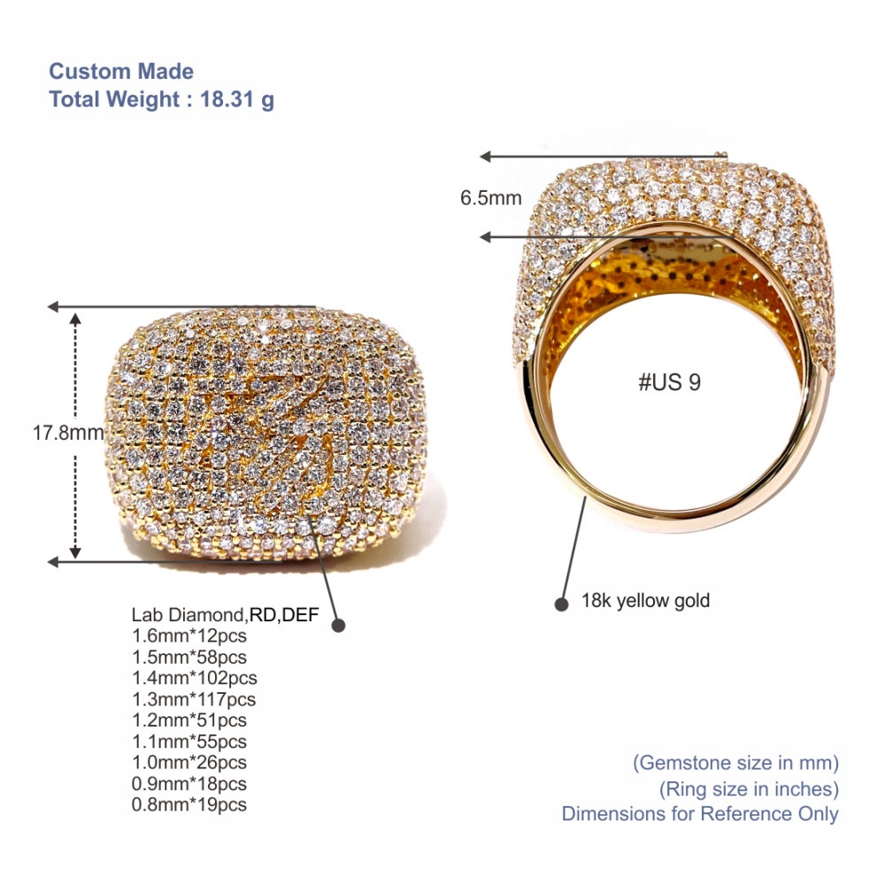 Tianyu Gems Lab Grown Diamond Mens Ring 18k Yellow Gold Mens Wedding Band 5