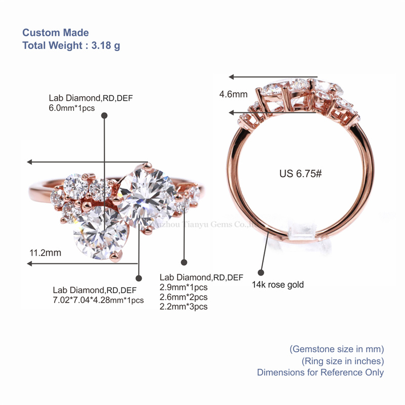 Rose Gold Cluster Ring with Side Diamonds - Affordable Luxury 5