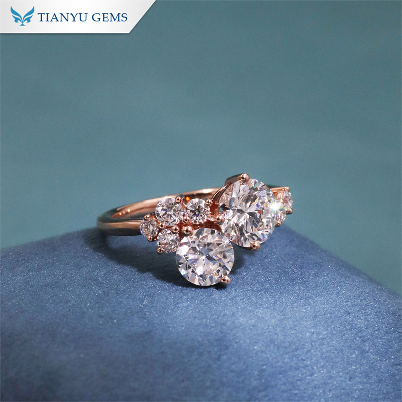 Rose Gold Cluster Ring with Side Diamonds - Affordable Luxury 2