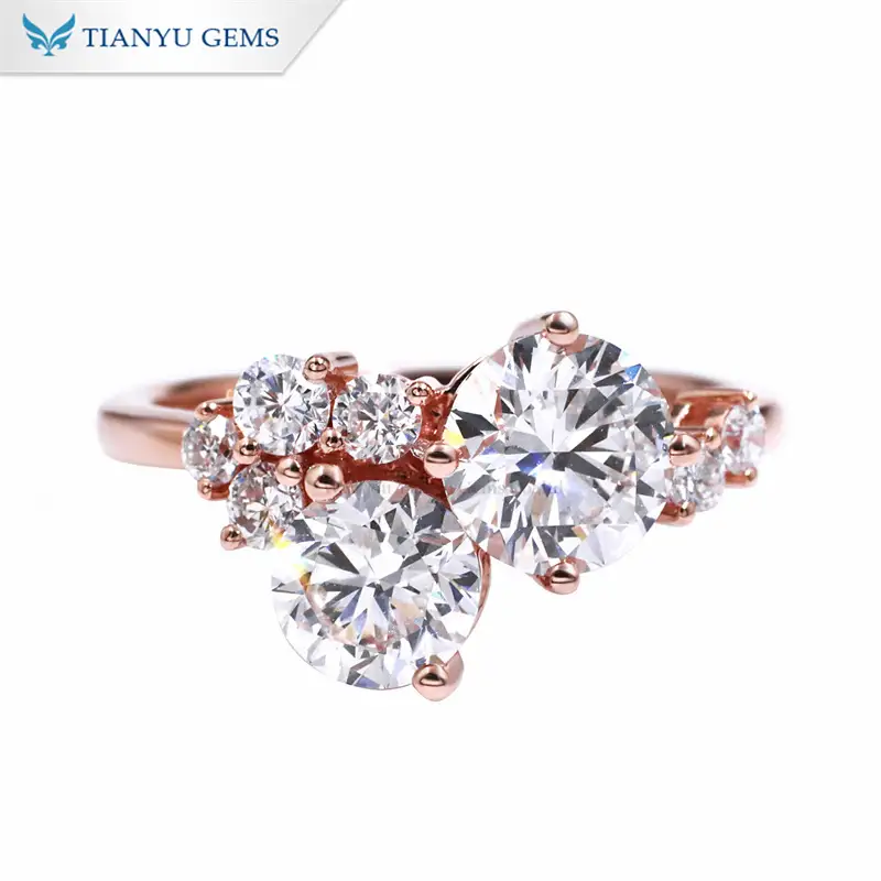 Tianyu Gems 14K Round Cut Lab Grown Diamond Ring  Rose Gold Cluster Ring 1