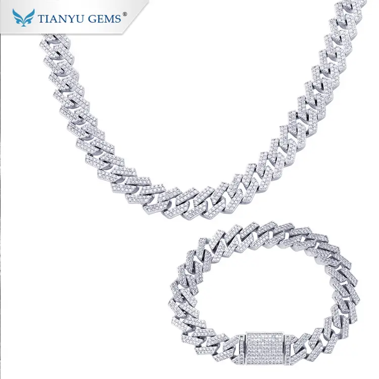 Tianyu hip hop gold cuban bracelet mens necklace bling iced out diamond cuban link chain jewelry set for men 1
