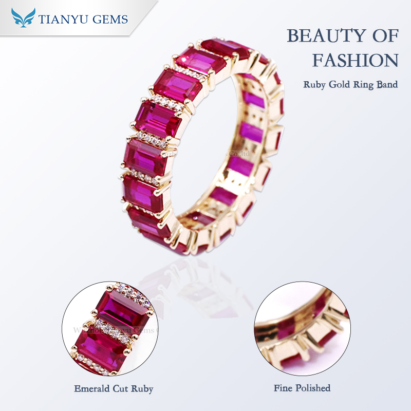 Tianyu Gems 14k Yellow Gold Ruby Ring Band Luxurious Personality Women's Ring 2