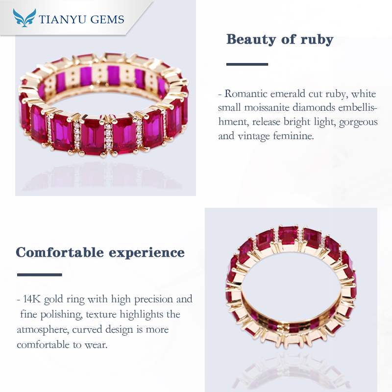 Tianyu Gems 14k Yellow Gold Ruby Ring Band Luxurious Personality Women's Ring 3