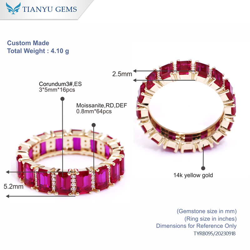 Tianyu Gems 14k Yellow Gold Ruby Ring Band Luxurious Personality Women's Ring 4
