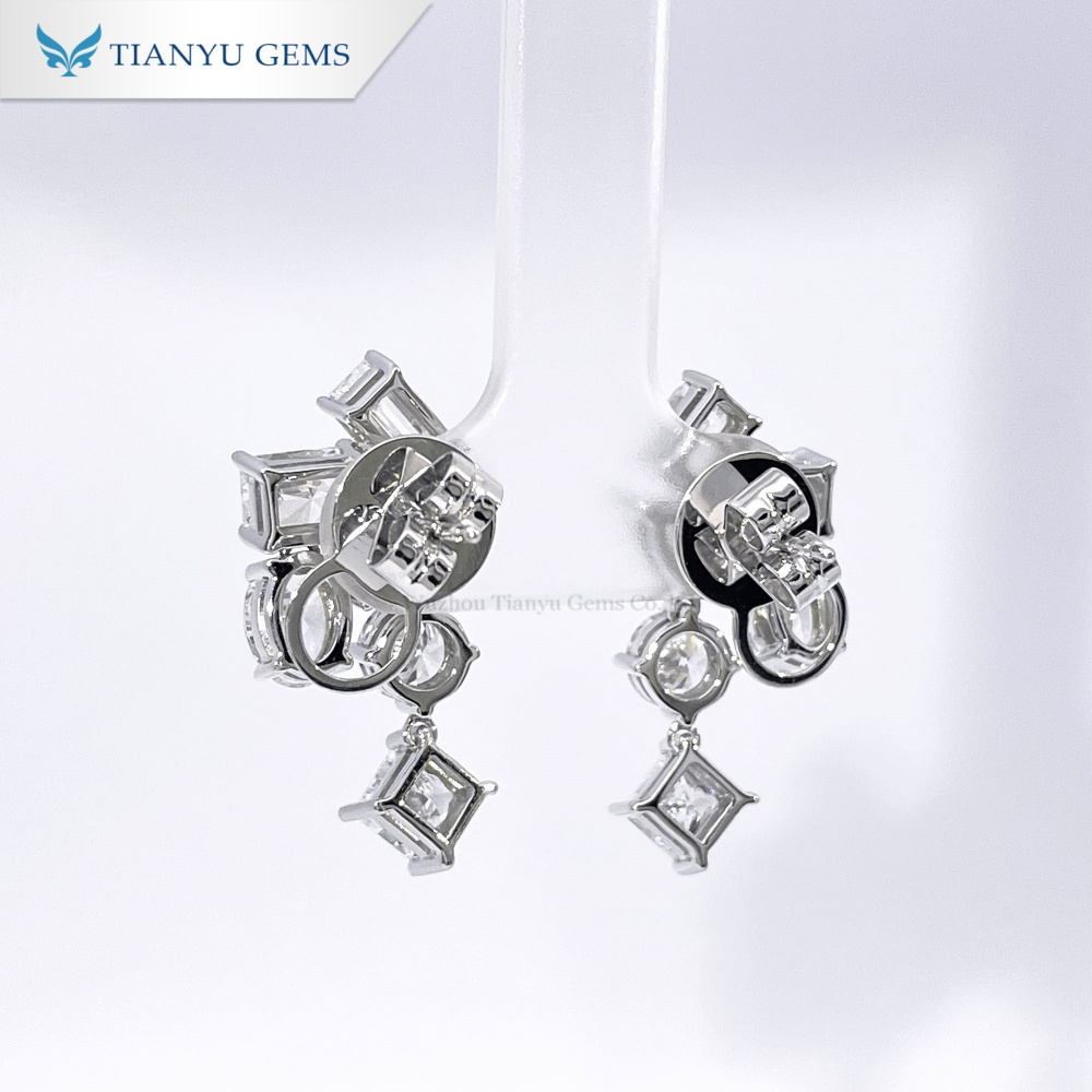 Tianyu Gems Ohrhänger mit gemischtem Schliff, 14 Karat Weißgold, mit im Labor gezüchteten Diamanten 6
