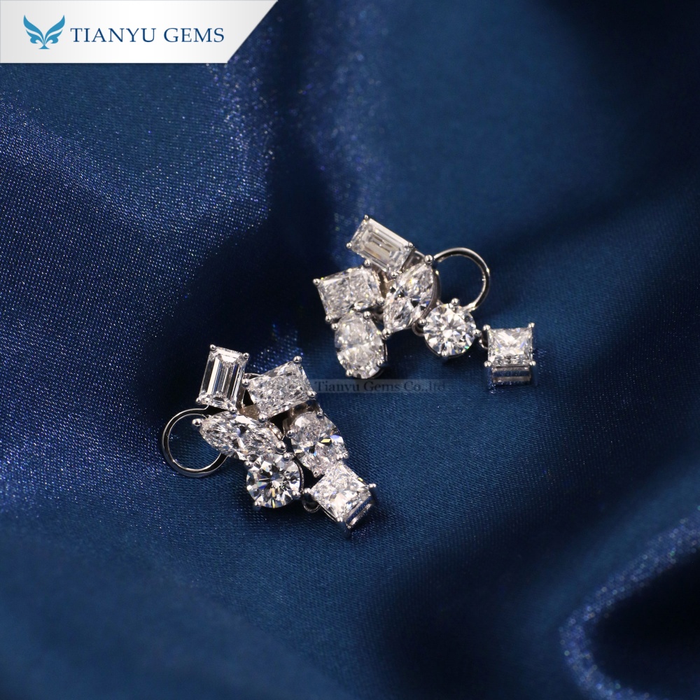 Tianyu Gems Ohrhänger mit gemischtem Schliff, 14 Karat Weißgold, mit im Labor gezüchteten Diamanten 2