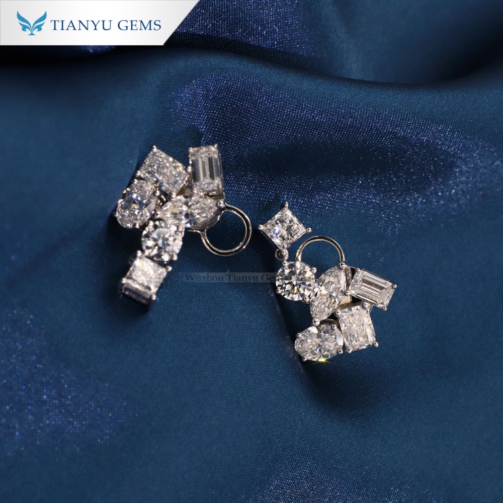 Tianyu Gems Ohrhänger mit gemischtem Schliff, 14 Karat Weißgold, mit im Labor gezüchteten Diamanten 3