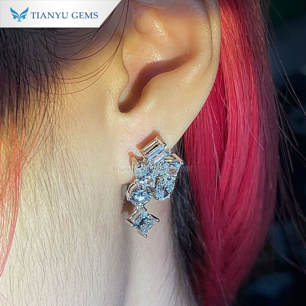 Tianyu Gems Ohrhänger mit gemischtem Schliff, 14 Karat Weißgold, mit im Labor gezüchteten Diamanten 4