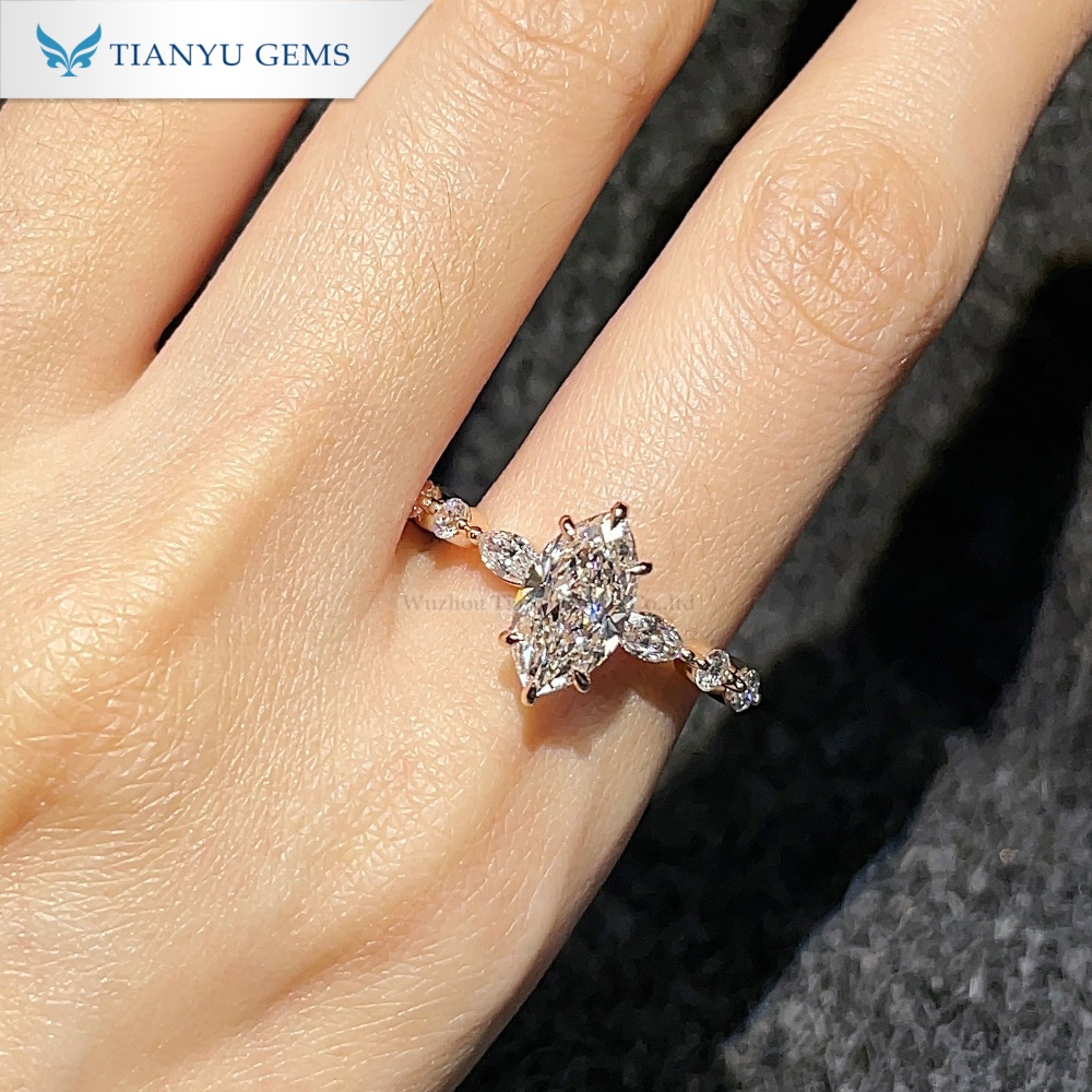 Tianyu Gems Rose Gold Ring Marquise Cut Lab Grown Diamond Engagement Ring For Women 4