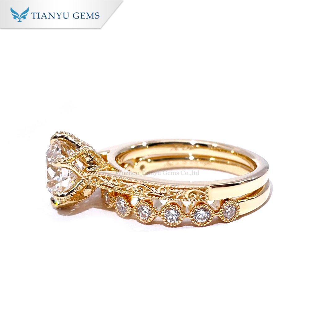 Tianyu Gems OEC Lab Grown Diamond Ring Set 10k Yellow Gold Wedding Set For Women 2