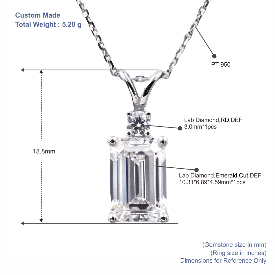 Tianyu Gems Emerald Cut Lab Diamond Necklace Pt950 Necklace 5