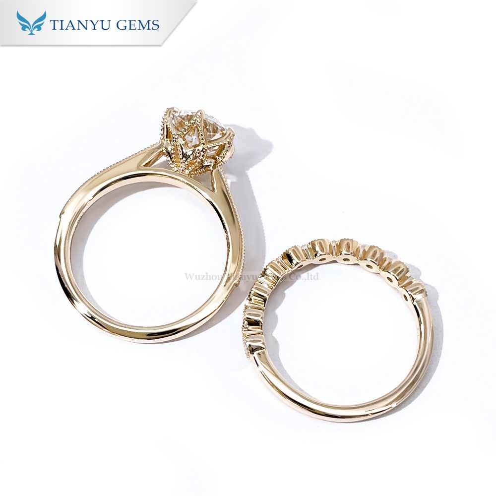 Tianyu Gems OEC Lab Grown Diamond Ring Set 10k Yellow Gold Wedding Set For Women 3