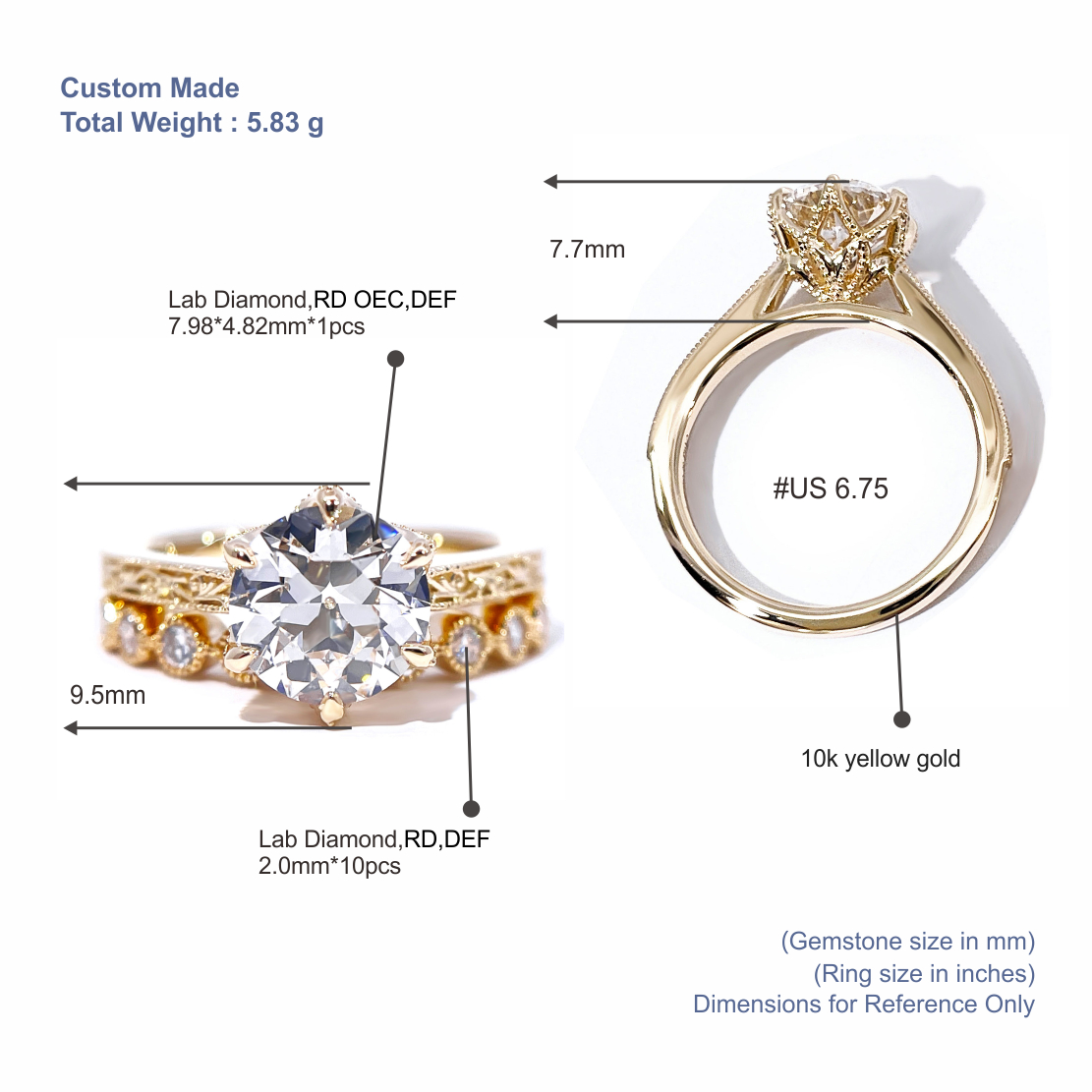 Tianyu Gems OEC Lab Grown Diamond Ring Set 10k Yellow Gold Wedding Set For Women 5