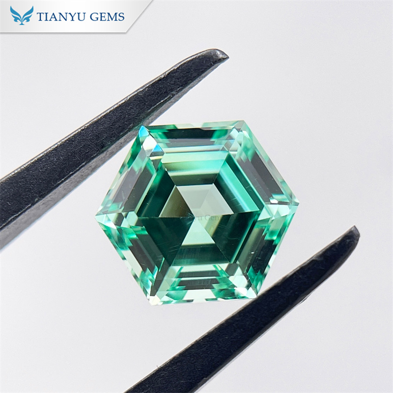 Hexagon Step Cut Lab Grown Green Sapphire Gemstone 8