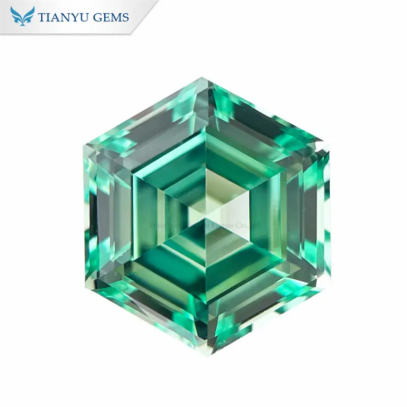 Hexagon Step Cut Lab Grown Green Sapphire Gemstone 1