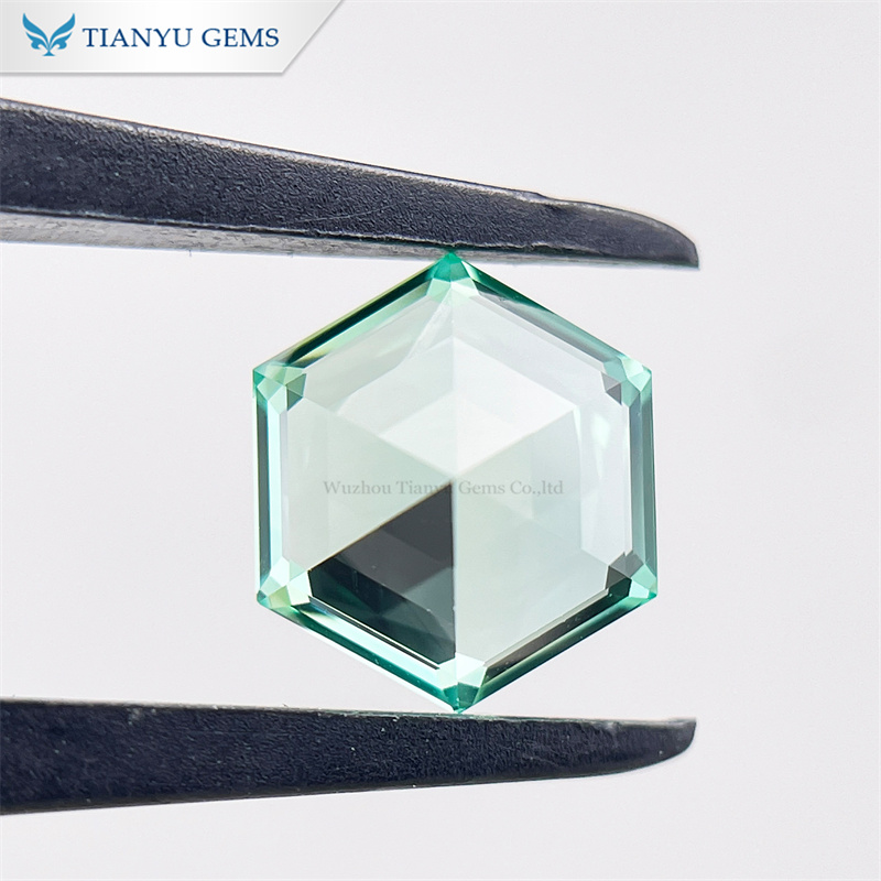Hexagon Step Cut Lab Grown Green Sapphire Gemstone 9