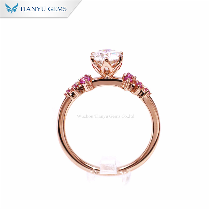 Tianyu Gems Round Moissan Diamond Ring Set Pink Sapphire 18k Rose Gold Wedding Band 3