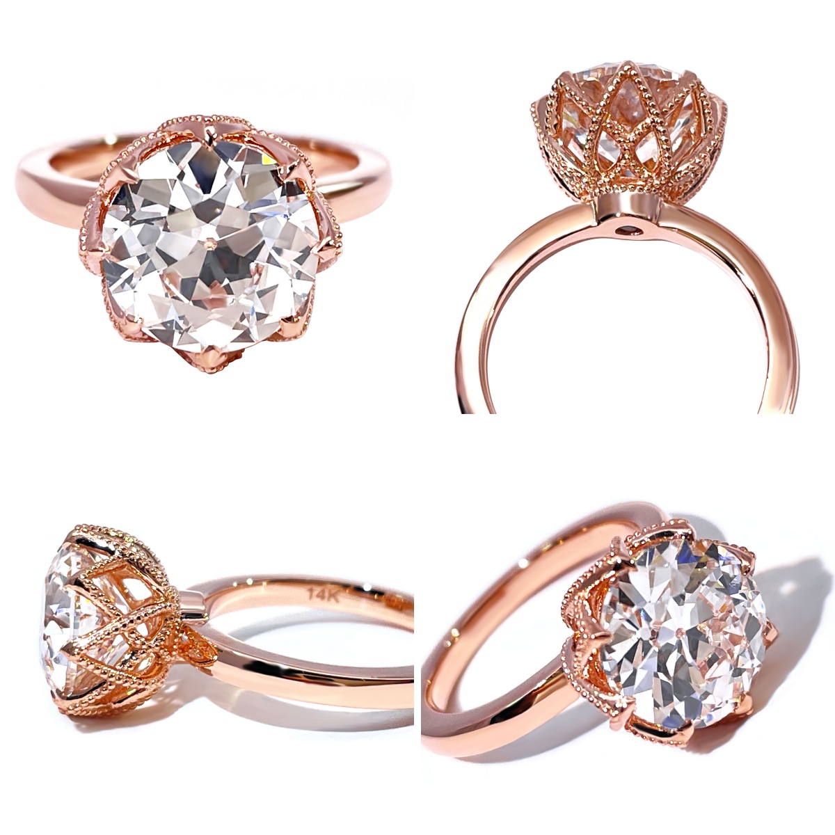 Tianyu Gems Rose Gold Solitaire Ring Round Lab Grown Diamond Engagement Ring 6