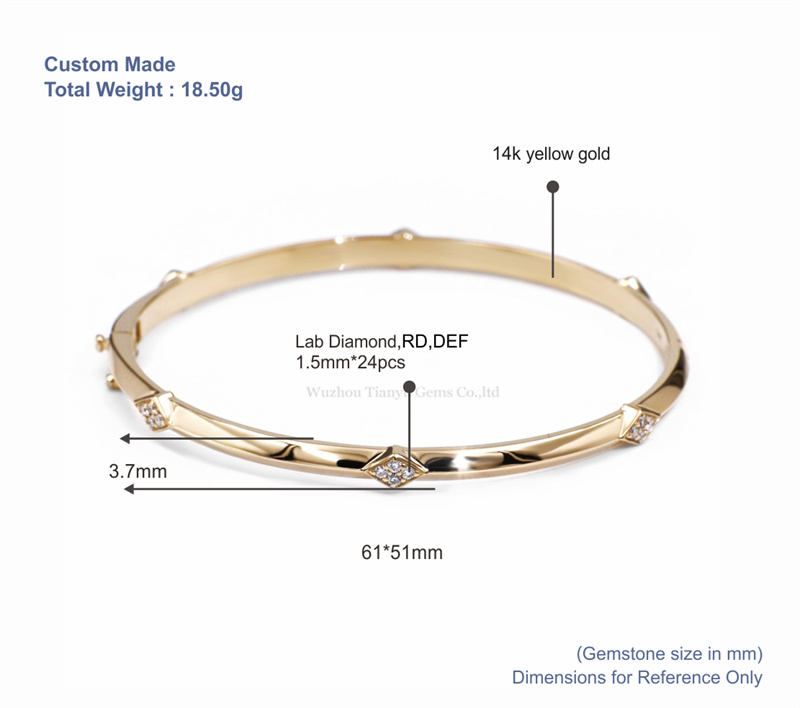 Tianyu Gems Round Lab Grown Diamond Bracelet 14k Gold Bracelet 5