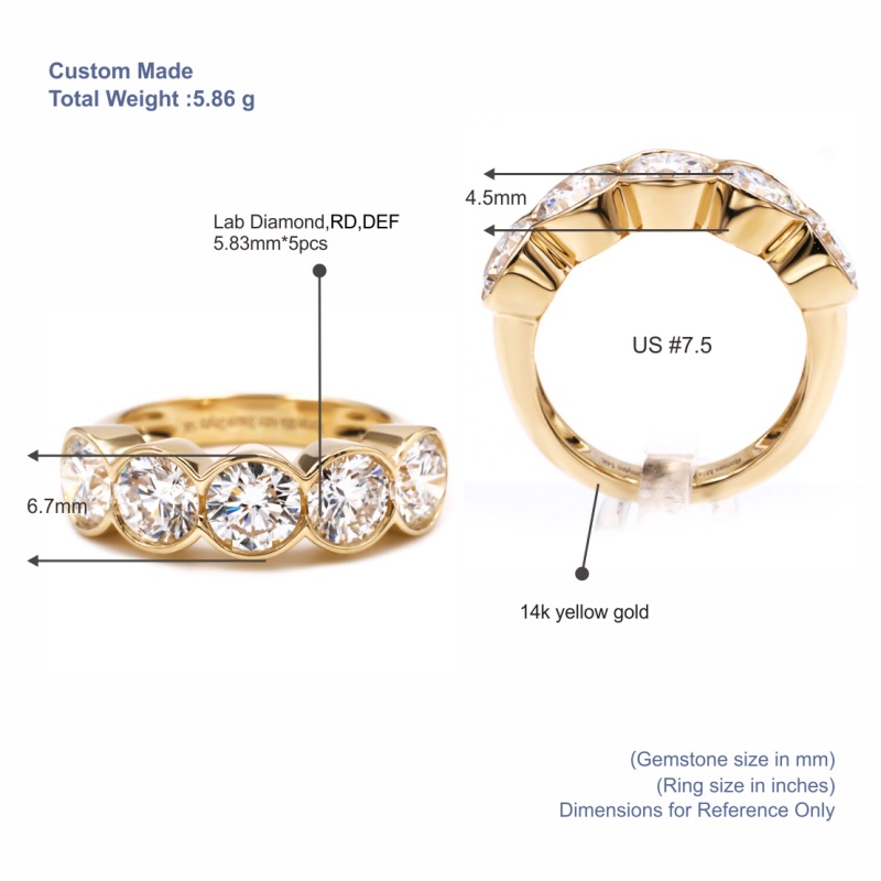 Tianyu Gems Lab Grown Diamond Eternity Ring 14k Yellow Gold bezel-set Ring 5
