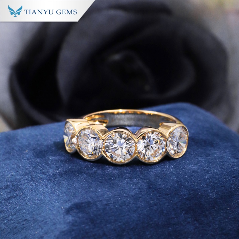 Tianyu Gems Lab Grown Diamond Eternity Ring 14k Yellow Gold bezel-set Ring 2