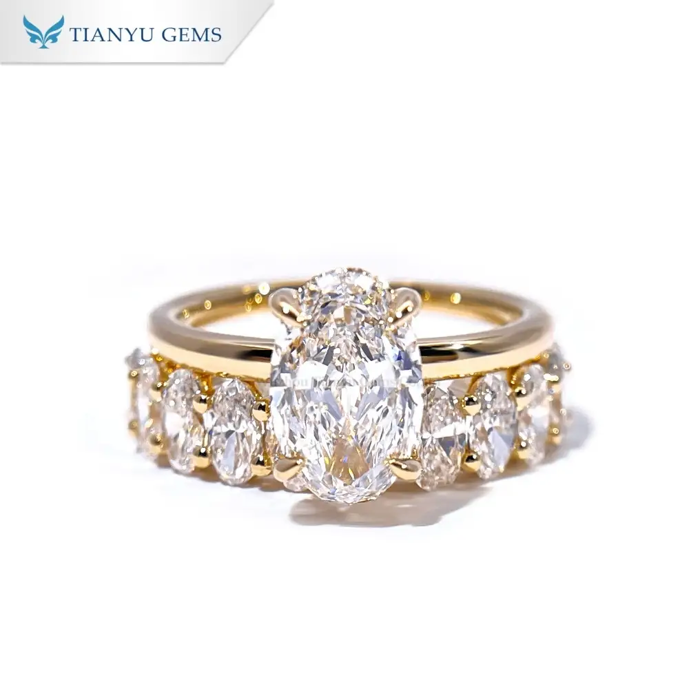 Tianyu Gems Lab Dimond Ring Set 14k Yellow Gold Oval Cut Bridal Wedding Ring Sets 1
