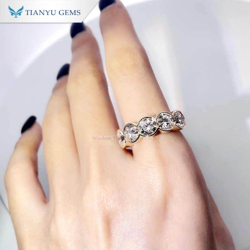 Tianyu Gems Lab Grown Diamond Eternity Ring 14k Yellow Gold bezel-set Ring 4