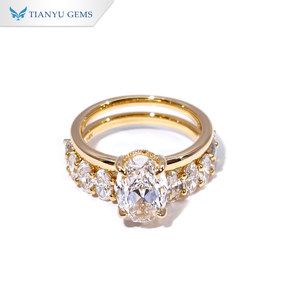 Tianyu Gems Lab Dimond Ring Set 14k Yellow Gold Oval Cut Bridal Wedding Ring Sets 2