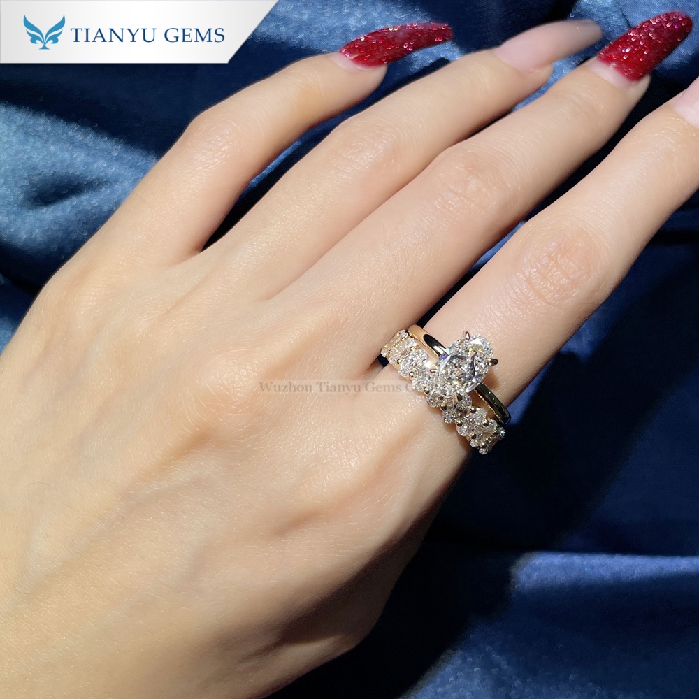 Tianyu Gems Lab Dimond Ring Set 14k Yellow Gold Oval Cut Bridal Wedding Ring Sets 4