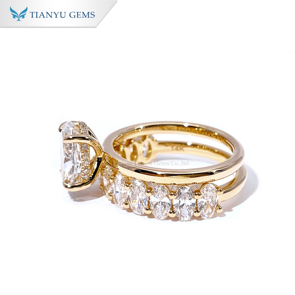 Tianyu Gems Lab Dimond Ring Set 14k Yellow Gold Oval Cut Bridal Wedding Ring Sets 3