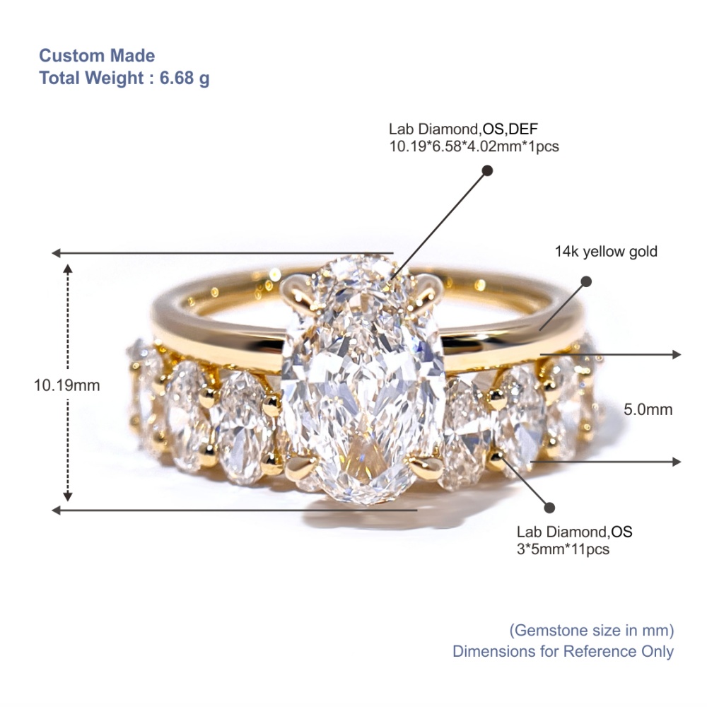Tianyu Gems Lab Dimond Ring Set 14k Yellow Gold Oval Cut Bridal Wedding Ring Sets 5