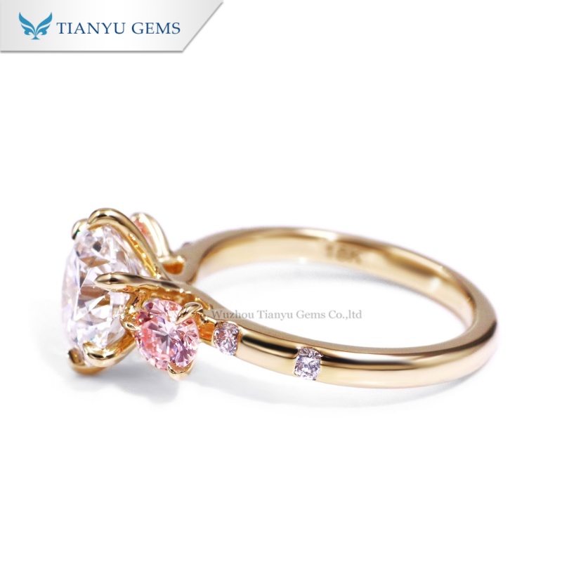 Tianyu Gems Three-stone Ring 18k Yellow Gold Engagement Wedding Ring 6
