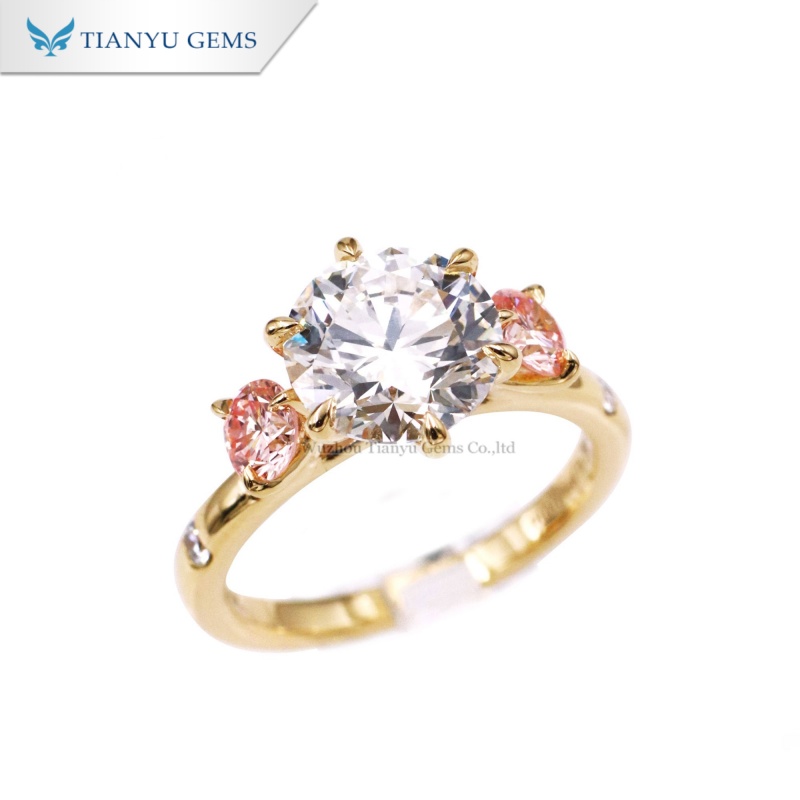 Tianyu Gems Three-stone Ring 18k Yellow Gold Engagement Wedding Ring 3