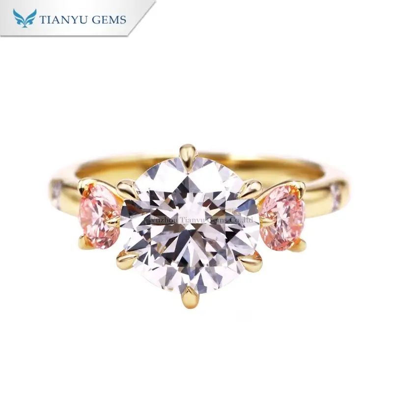 Tianyu Gems Three-stone Ring 18k Yellow Gold Engagement Wedding Ring 1