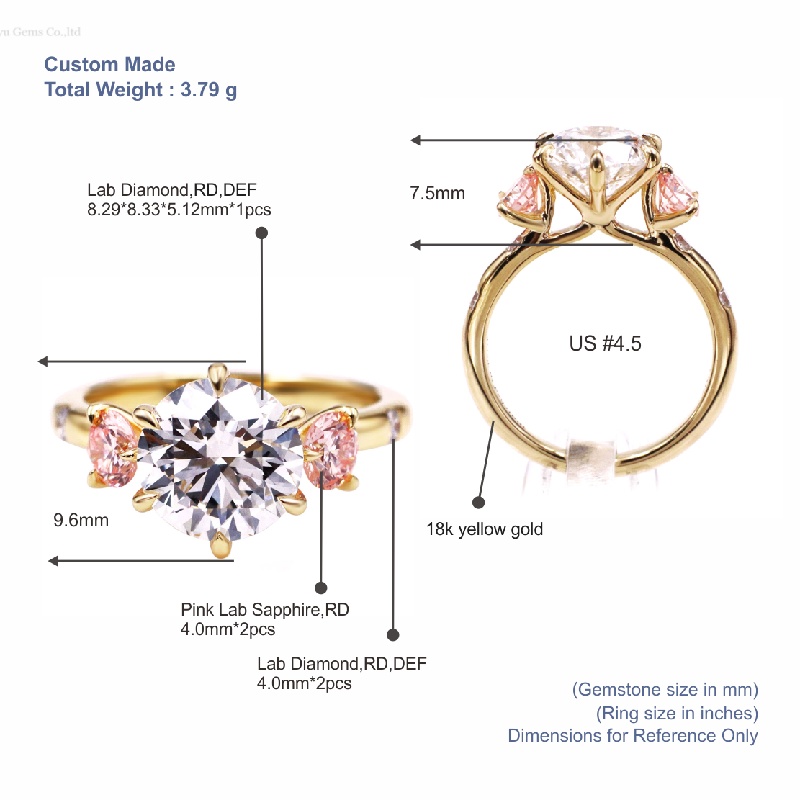 Tianyu Gems Three-stone Ring 18k Yellow Gold Engagement Wedding Ring 5