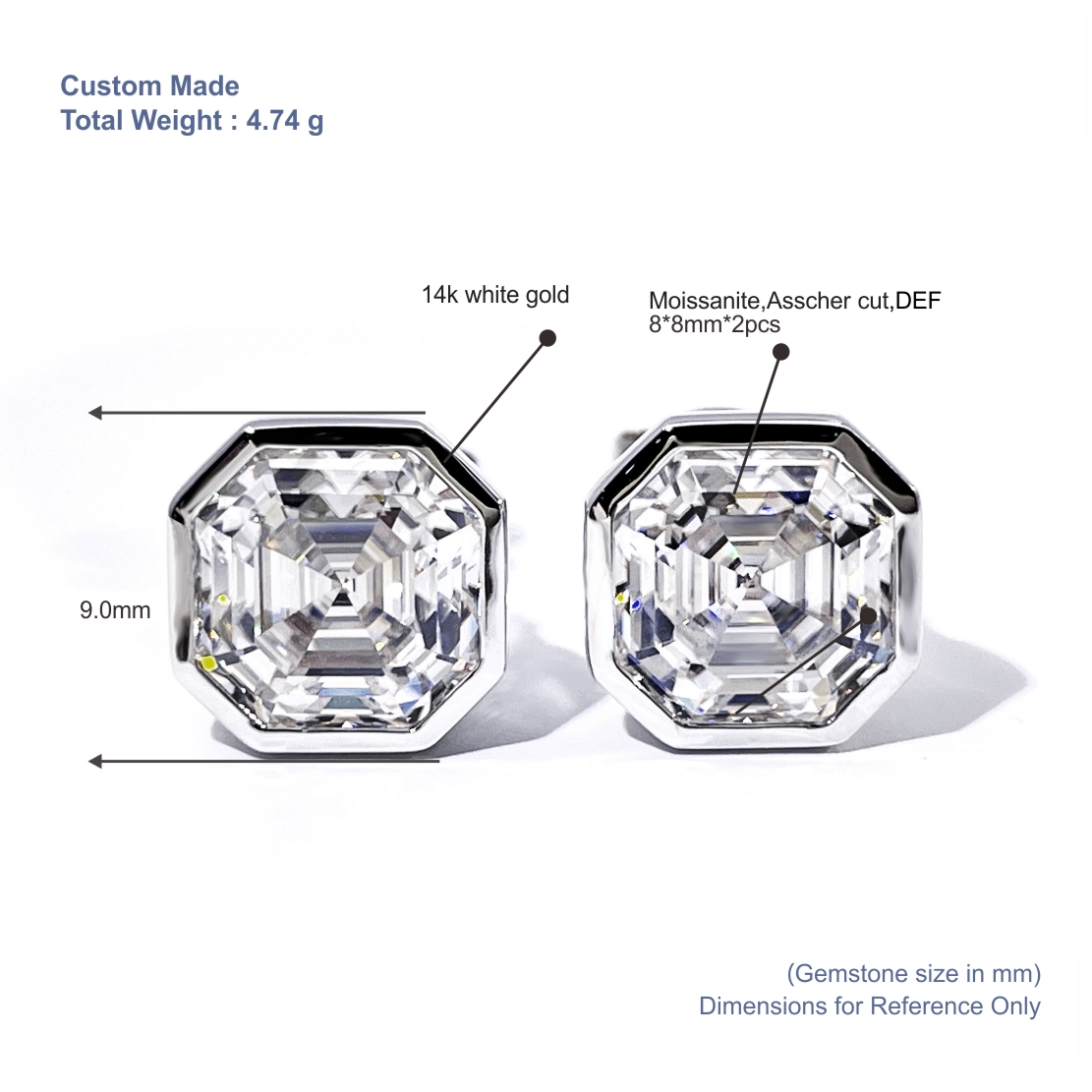 Bông tai đính đá Moissanite cắt kiểu Asscher và kim cương của Tianyu Gems, vàng trắng 14k, dành cho nữ. 5
