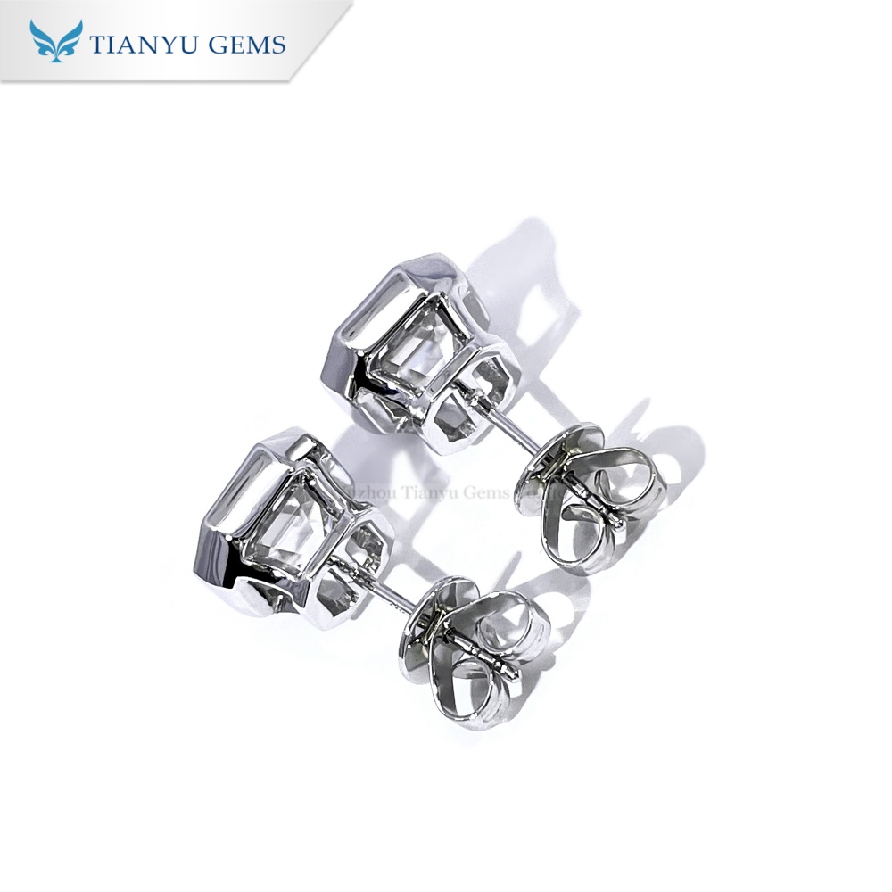 Bông tai đính đá Moissanite cắt kiểu Asscher và kim cương của Tianyu Gems, vàng trắng 14k, dành cho nữ. 6