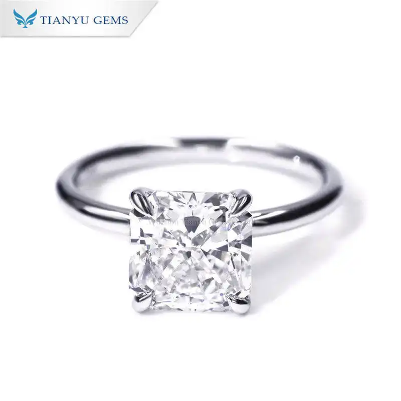 Tianyu Gems classic four claws set 3.03 carat Radiant cut lab grown diamond women's ring 14K white gold 1