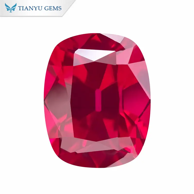 Elongated Cushion Old Mine Cut Lab Grown Ruby Gemstone 1