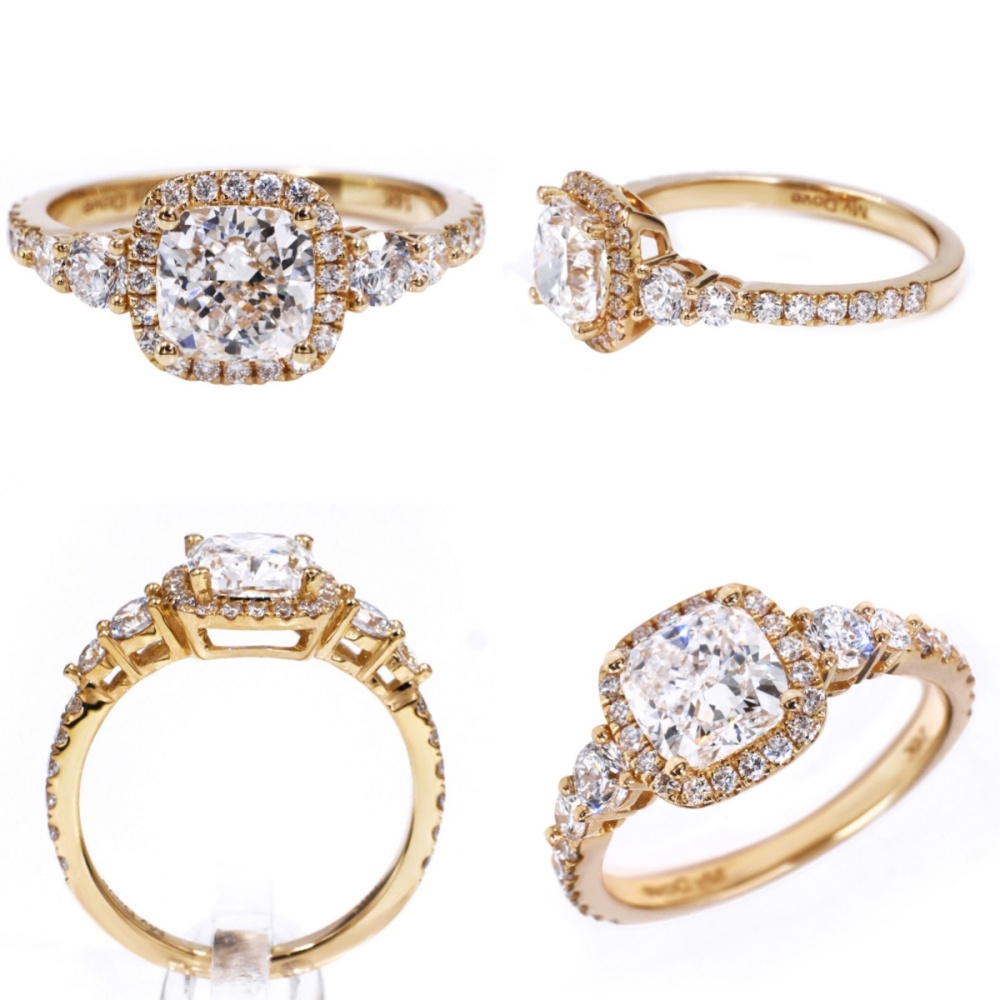 Tianyu Gems Cushion Cut Halo Engagement Ring 14k Yellow Gold Lab Grown Diamond Ring 6