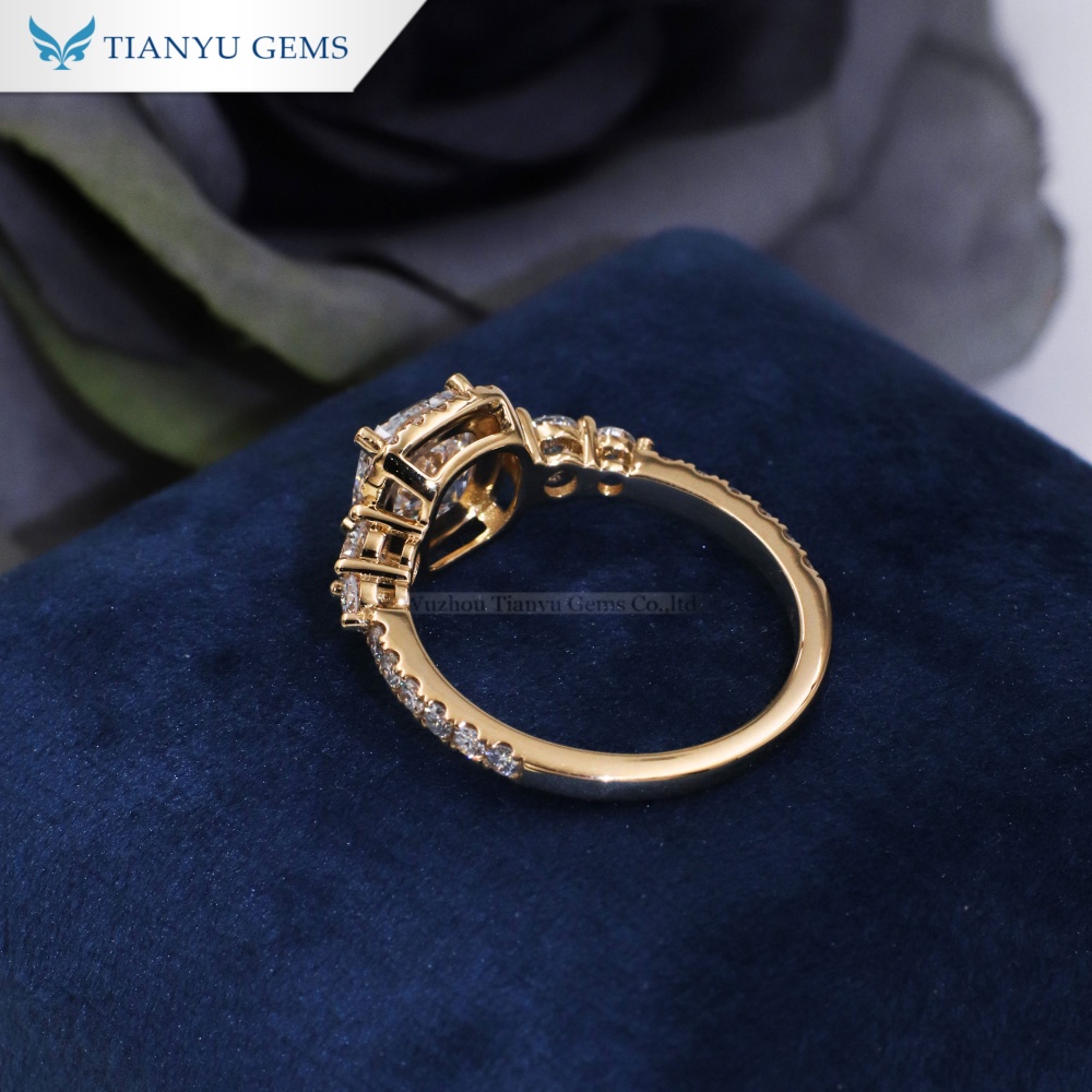 Tianyu Gems Cushion Cut Halo Engagement Ring 14k Yellow Gold Lab Grown Diamond Ring 3