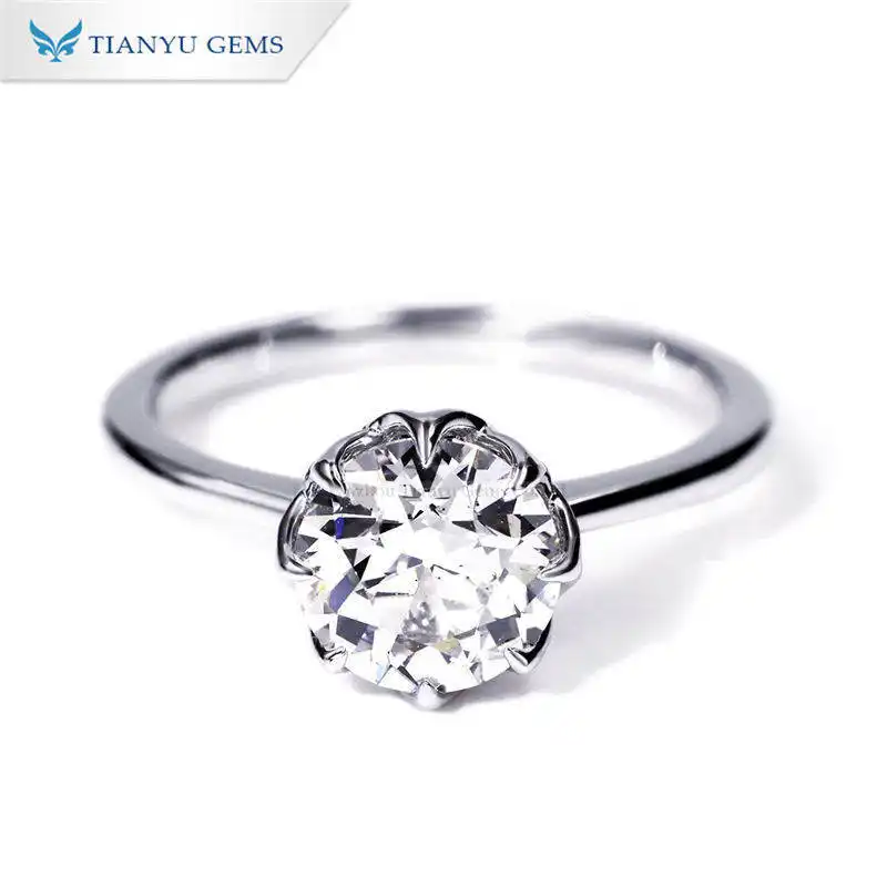 Tianyu Gems round old European 14K white gold ring with 1.74 carats H color SI1 clarity lab grown diamond ring. 1