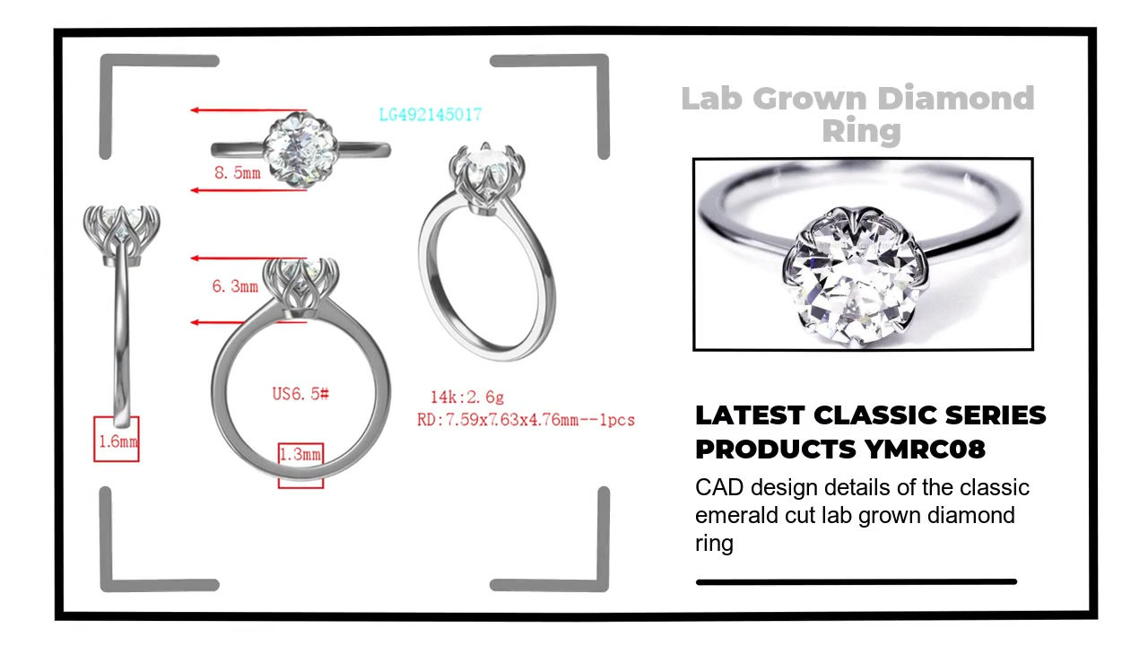 Tianyu Gems round old European 14K white gold ring with 1.74 carats H color SI1 clarity lab grown diamond ring. 2