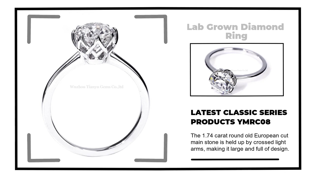 Tianyu Gems round old European 14K white gold ring with 1.74 carats H color SI1 clarity lab grown diamond ring. 3