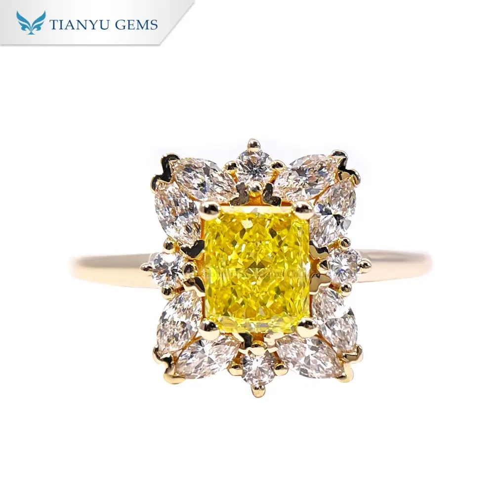 Tianyu Gems  Radiant Cut Lab Grown Yellow Diamond Ring 14k Yellow Gold Ring 1
