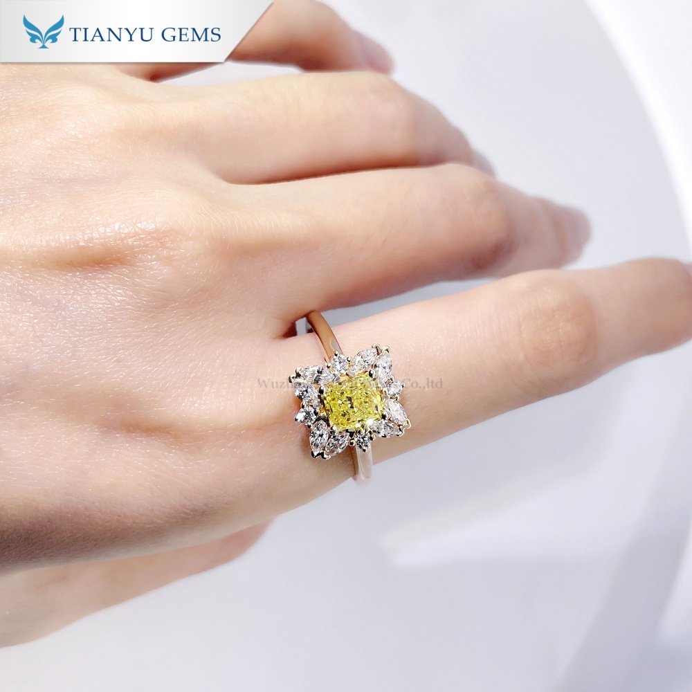 Tianyu Gems  Radiant Cut Lab Grown Yellow Diamond Ring 14k Yellow Gold Ring 4